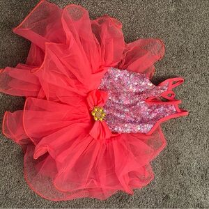 Weissman Coral Sequin Tutu Dress with hair bow clip on